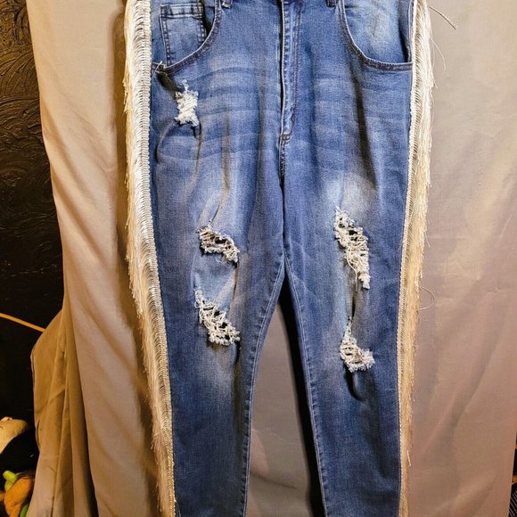 NWT AP Blue by Aphrodite Jeans with White Fringe Size 1X - Picture 8 of 12